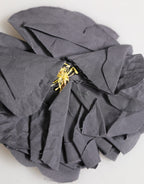 Dolce & Gabbana Gray Floral Motif Silk Blend Poplin Fabric Bar Pin  Brooch