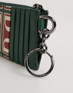 Dolce & Gabbana Green Calf Leather Logo Print Monogram Card Holder Wallet
