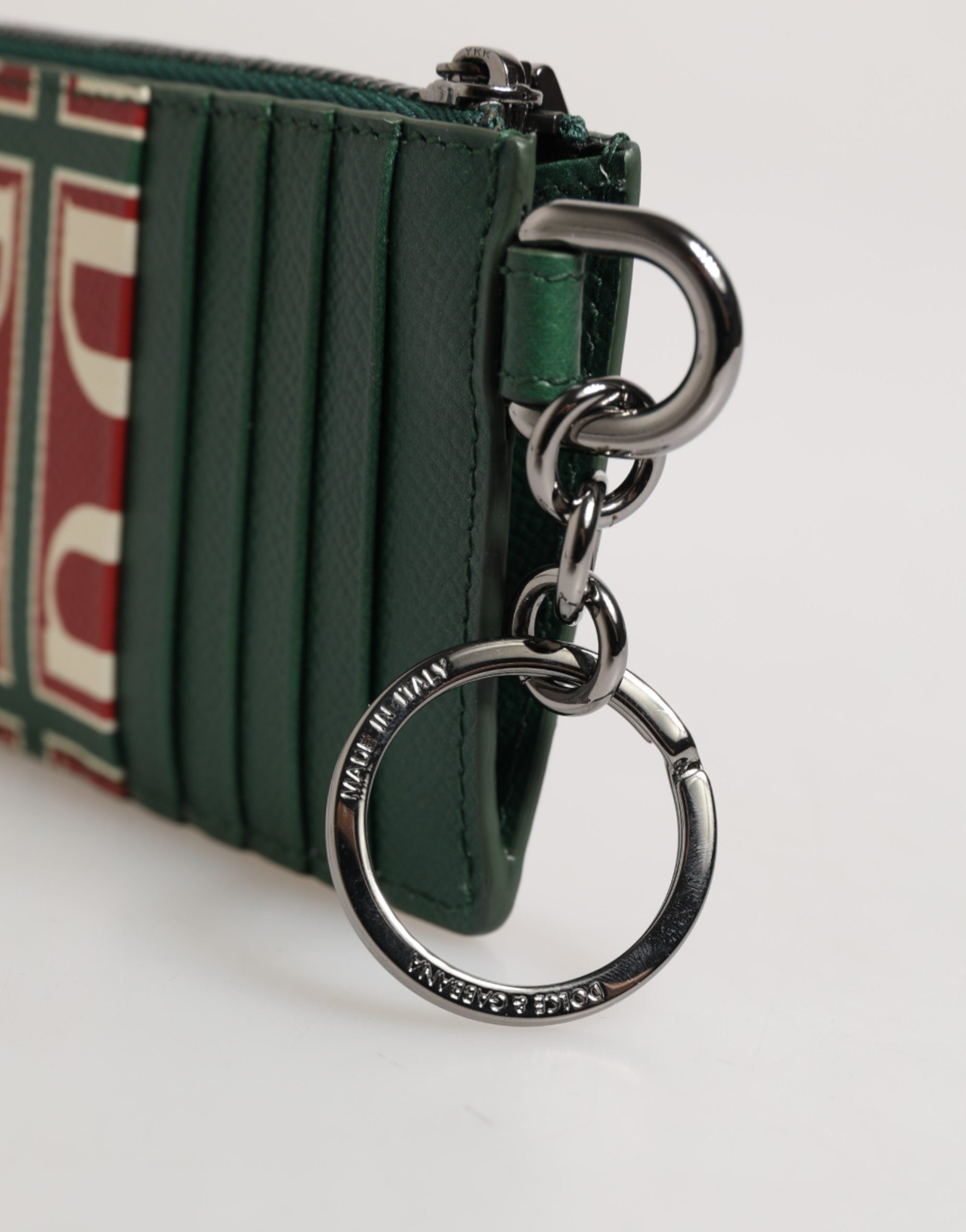 Dolce & Gabbana Green Calf Leather Logo Print Monogram Card Holder Wallet