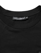 Dolce & Gabbana Black Cotton Logo Plaque Crew Neck T-shirt