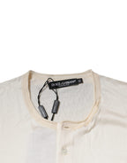 Dolce & Gabbana Off White Silk Henley Short Sleeves T-shirt