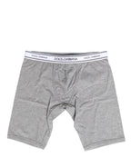 Dolce & Gabbana Gray Cotton Logo Waistband Midi Boxer Underwear