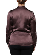 Dolce & Gabbana Violet Satin Long Sleeve Ascot Tie Shirt  Top