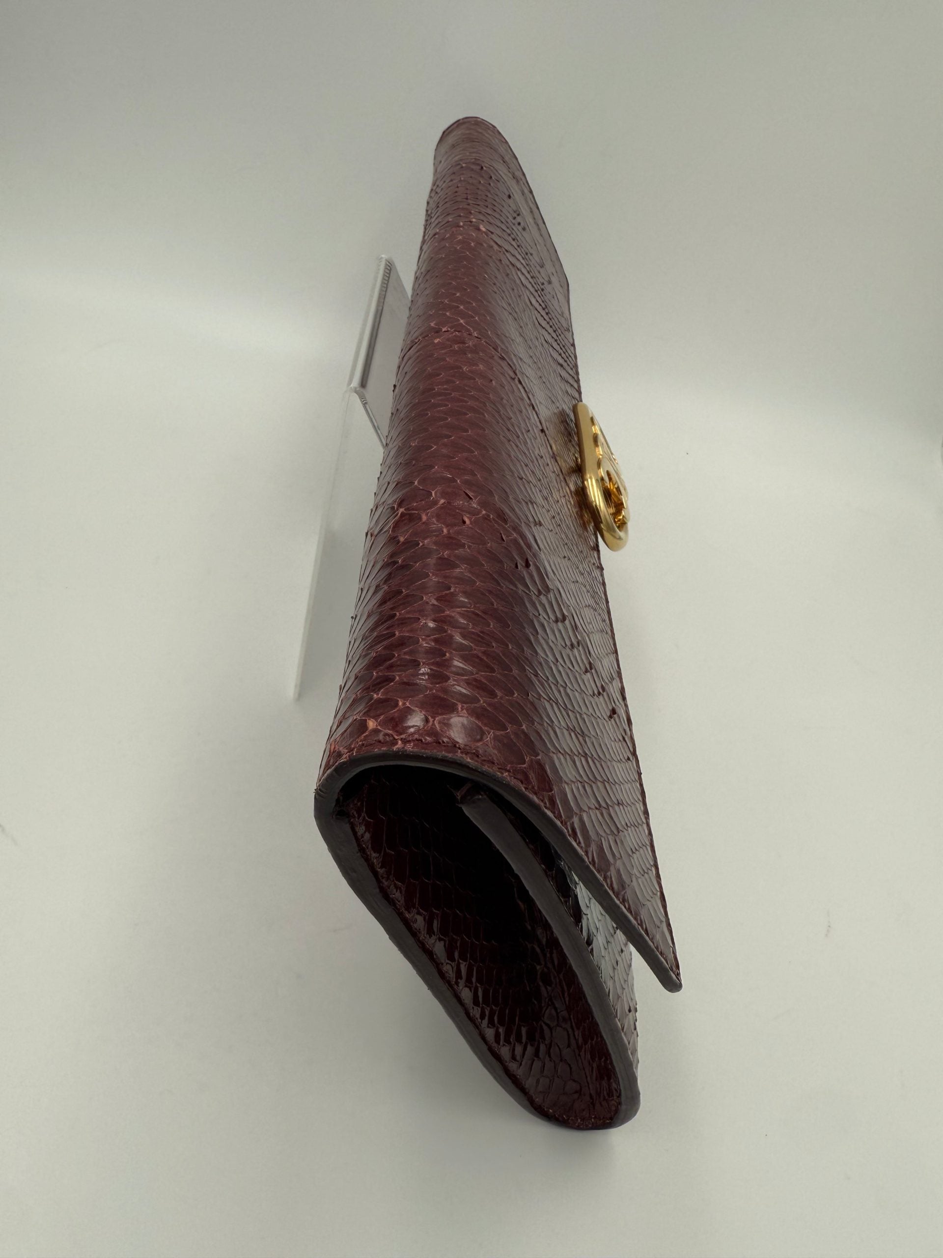 Celine CELINE TRIOMPHE Reptile Skin Burgundy Clutch