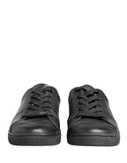 Dolce & Gabbana Black Leather Low Top Lace Up Sneakers Shoes