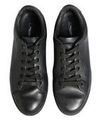 Dolce & Gabbana Black Leather Low Top Lace Up Sneakers Shoes