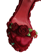 Dolce & Gabbana Red Rose Embellished Platform Sandals Shoes