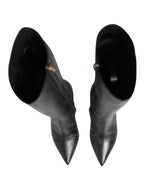 Dolce & Gabbana Black Leather Heels Knee High Boots Shoes