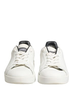 Dolce & Gabbana White Black Portofino Leather Sneakers Shoes