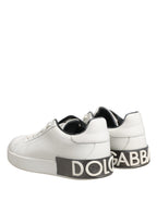 Dolce & Gabbana White Black Portofino Leather Sneakers Shoes