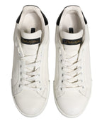 Dolce & Gabbana White Black Portofino Leather Sneakers Shoes
