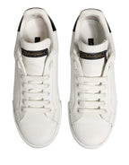 Dolce & Gabbana White Black Portofino Leather Sneakers Shoes
