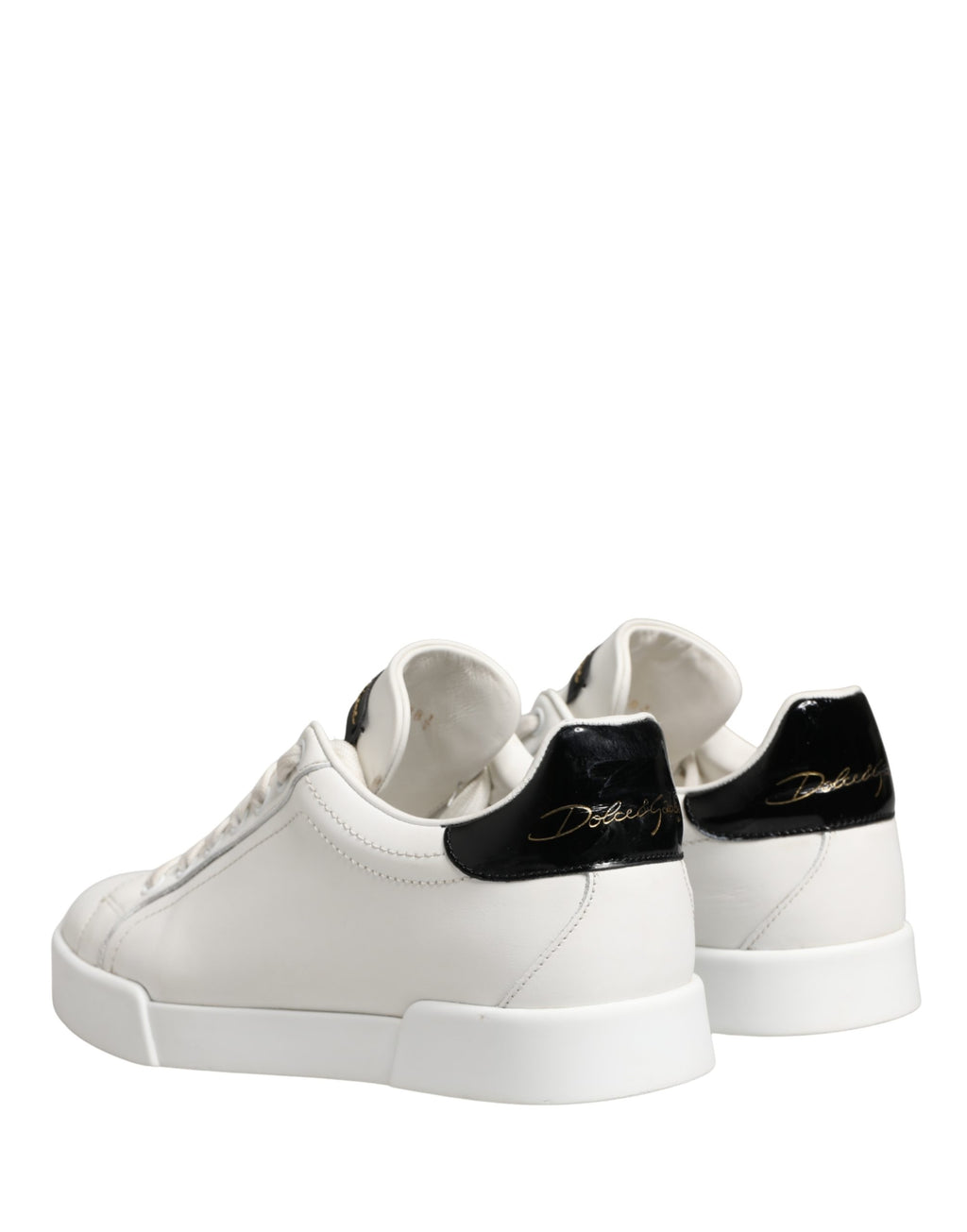 Dolce & Gabbana White Black Portofino Leather Sneakers Shoes