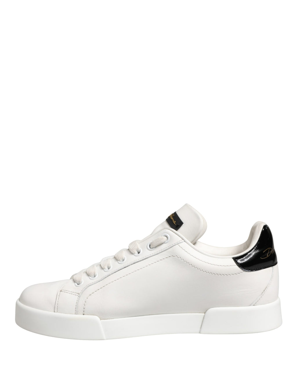 Dolce & Gabbana White Black Portofino Leather Sneakers Shoes