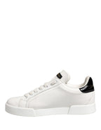 Dolce & Gabbana White Black Portofino Leather Sneakers Shoes