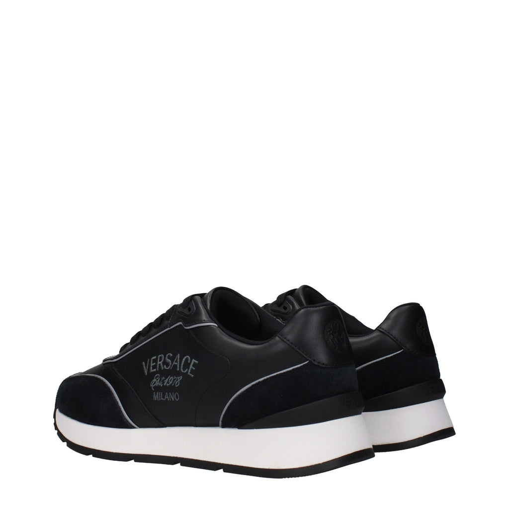 Versace Black Leather Low Top Sneakers