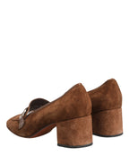 Dolce & Gabbana Brown Suede Block Heels Slip On Loafers Shoes