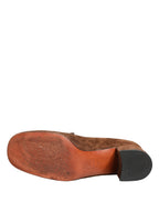 Dolce & Gabbana Brown Suede Block Heels Slip On Loafers Shoes