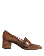 Dolce & Gabbana Brown Suede Block Heels Slip On Loafers Shoes
