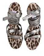 Dolce & Gabbana Silver Leather Platform Wedge Sandals Shoes