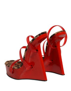 Dolce & Gabbana Red Lacquer Platform Wedge Sandals Shoes