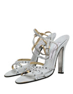 Dolce & Gabbana White Rhinestone High Heeled Sandals Shoes