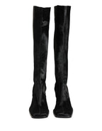 Dolce & Gabbana Black Suede Leather Knee High Boots Shoes