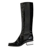 Dolce & Gabbana Black Patent Leather Knee High Boots Shoes