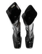 Dolce & Gabbana Black Patent Leather Knee High Boots Shoes