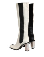 Dolce & Gabbana White Black Leather Knee High Boots Shoes