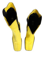 Dolce & Gabbana Yellow Black Leather Knee High Boots Shoes