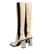 Dolce & Gabbana White Black Leather Knee High Boots Shoes