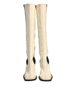 Dolce & Gabbana White Black Leather Knee High Boots Shoes
