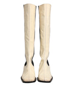 Dolce & Gabbana White Black Leather Knee High Boots Shoes