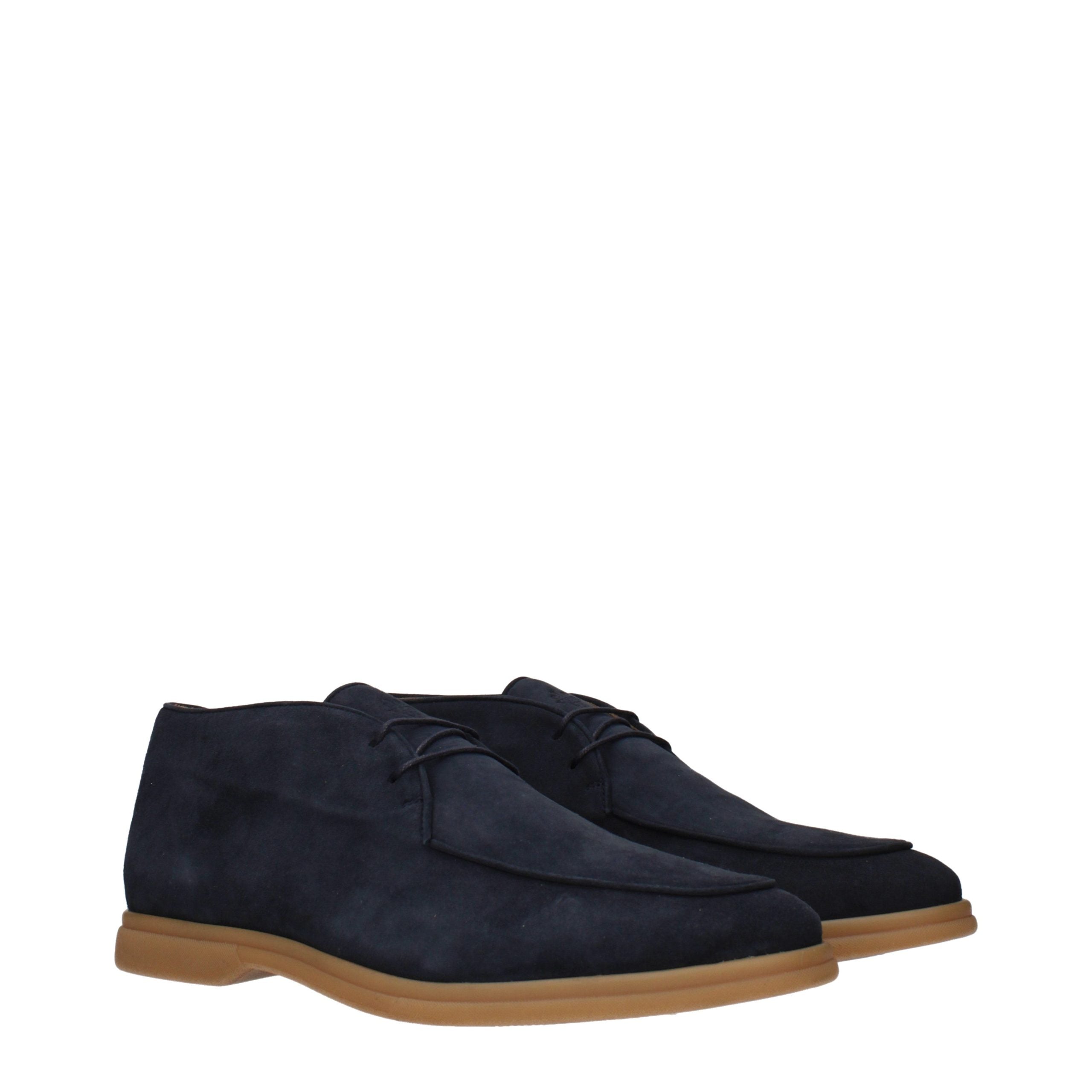 Eleventy Blue Leather Lace-Up Boots