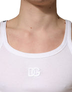 Dolce & Gabbana White Ribbed Cotton Sleeveless Tank  T-shirt