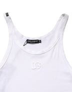 Dolce & Gabbana White Ribbed Cotton Sleeveless Tank  T-shirt