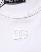 Dolce & Gabbana White Ribbed Cotton Sleeveless Tank  T-shirt