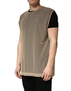 Dolce & Gabbana Beige Crew Neck Sleeveless Mesh Top  T-shirt