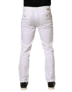 Kaos White Mid Waist Cotton Stretch Casual Men Trouser Pants