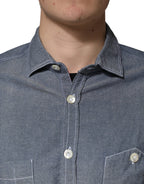 AGLINI Dark Blue Slim Fit Collared Long Sleeve Denim Shirt