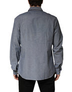 AGLINI Dark Blue Slim Fit Collared Long Sleeve Denim Shirt