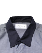 Hamaki-Ho Dark Blue Cotton Long Sleeves Collared Dress Formal Shirt