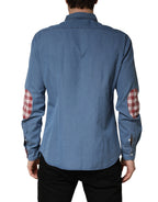 AGLINI Blue Cotton Slim Fit Collared LongSleeve Casual Shirt