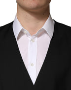 Dolce & Gabbana Black Wool Single Breasted Men Waistcoat Vest