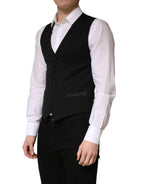 Dolce & Gabbana Black Wool Single Breasted Men Waistcoat Vest