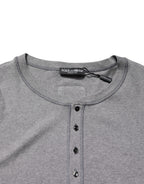 Dolce & Gabbana Gray Ribbed Cotton Long-Sleeve Henley  T-shirt