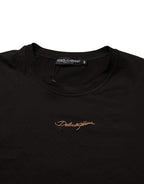 Dolce & Gabbana Brown Logo Embroidered Men Crew Neck T-shirt