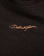 Dolce & Gabbana Brown Logo Embroidered Men Crew Neck T-shirt