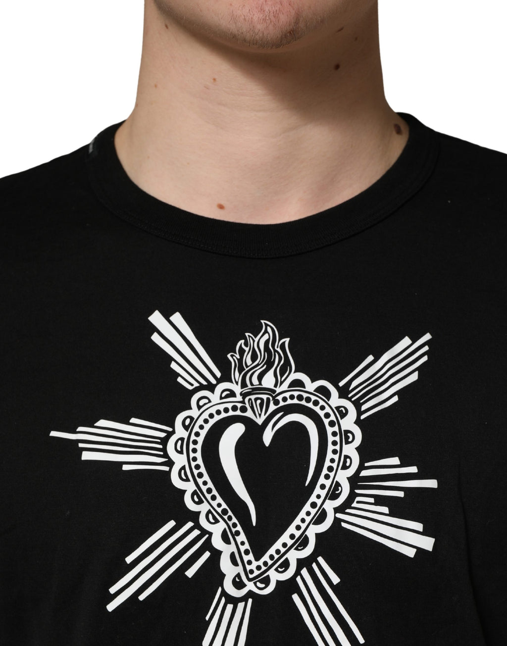 Dolce & Gabbana Black Cotton Sacred Heart Crew Neck T-shirt